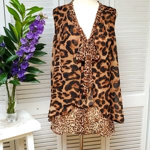 Halo Leopard Print Sleevless Tiered Blouse Size M